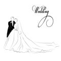 Vector illustration of a bride and groom standing. Image of a bride in a long dress.